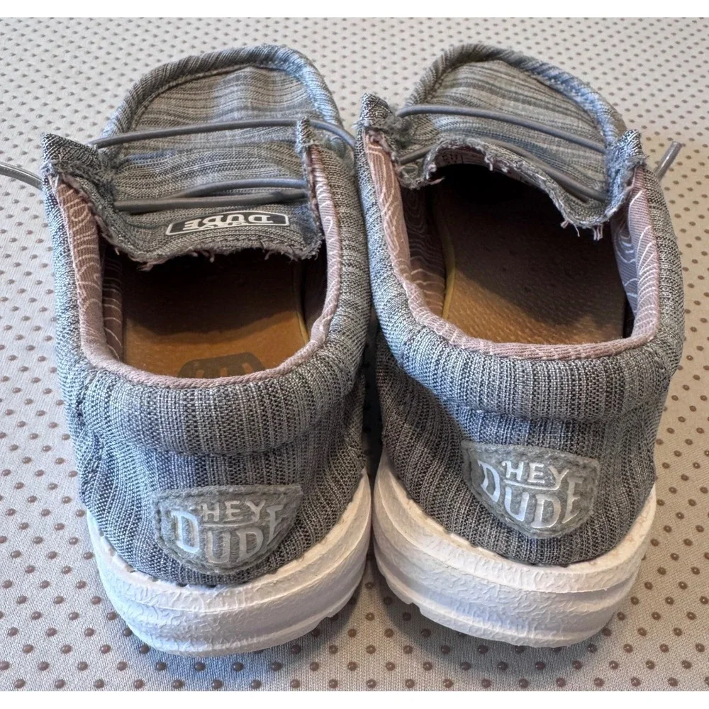 Hey Dude Wally Youth Blend Linen Stone Grey Slip On Loafers Kids Size K12